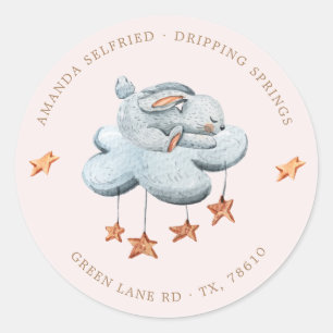 Cute Bunny Clouds Stars Baby Shower Classic Round Sticker