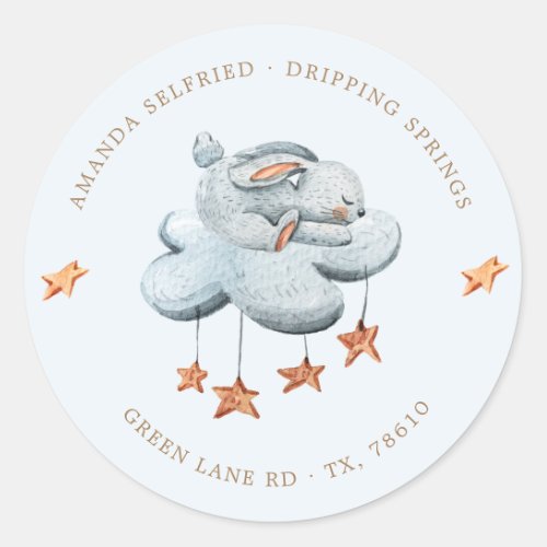 Cute Bunny Clouds Stars Baby Shower Classic Round Sticker