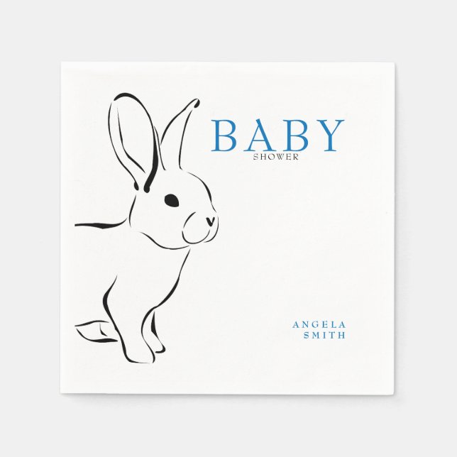 Cute Bunny Cobalt Blue Baby Shower Napkins (Front)