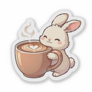 Cute Bunny Coffee Sticker – Cozy Rabbit Latte