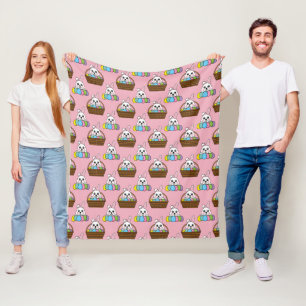 Cute Bunny Colorful Easter Egg Hunt Basket Pattern Fleece Blanket