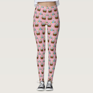 Cute Bunny Colorful Easter Egg Hunt Basket Pattern Leggings