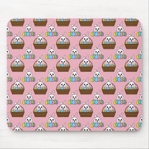 Cute Bunny Colorful Easter Egg Hunt Basket Pattern Mouse Pad