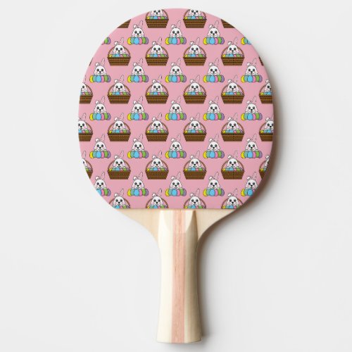 Cute Bunny Colorful Easter Egg Hunt Basket Pattern Ping Pong Paddle