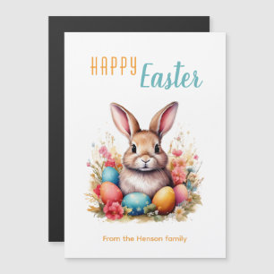 Cute Bunny Colorful Eggs Flowers Happy Easter