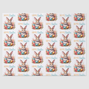 Cute Bunny Colorful Eggs Flowers Happy Easter Tissue Paper