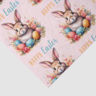 Cute Bunny Colorful Eggs Flowers Happy Easter Tissue Paper