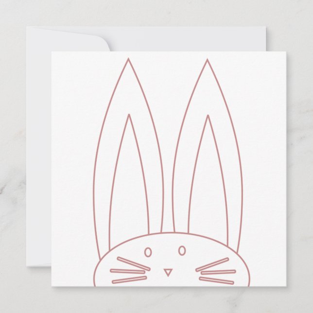 Cute Bunny Coloring Pink Outline Holiday  Card (Front)