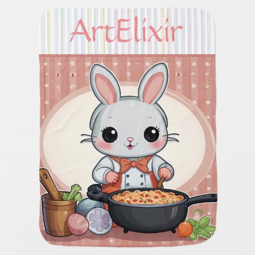 Cute Bunny Cooking Print Baby Blanket