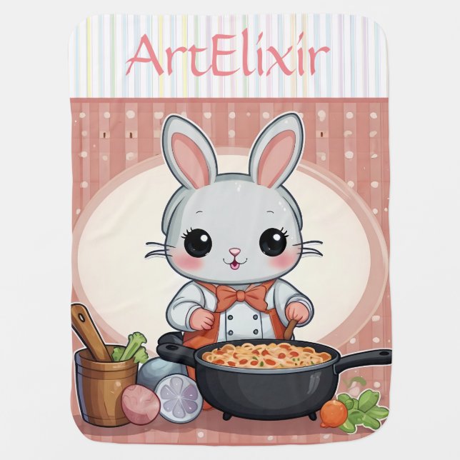 Cute Bunny Cooking Print Baby Blanket (Front)