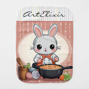 Cute Bunny Cooking Print  Baby Burp Cloth