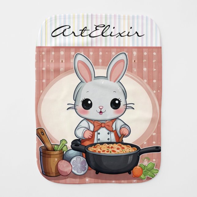 Cute Bunny Cooking Print  Baby Burp Cloth (Front)
