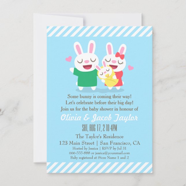 Cute Bunny Couple and Baby Shower Invitations (Front)