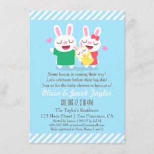 Cute Bunny Couple and Baby Shower Invitations