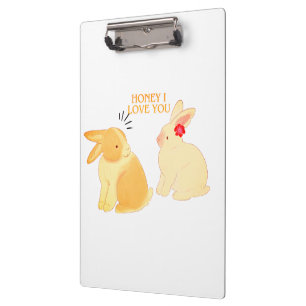 Cute Bunny Couple Love Quote - "Honey I Love You"  Clipboard