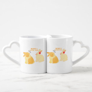 Cute Bunny Couple Love Quote - "Honey I Love You" Coffee Mug Set