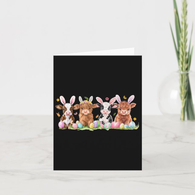 Cute Bunny Cow Retro Farmer Western Easter Day 1  Card (Front)