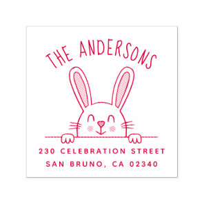 Cute Bunny Custom Family Name & Return Address Self-inking Stamp