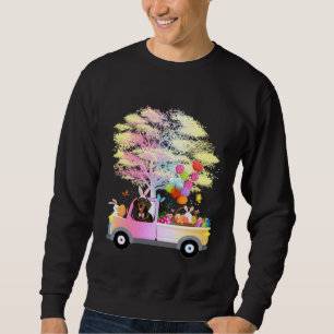 Cute Bunny Dachshund Dog & Eggs On Truck Wiener Ea Sweatshirt