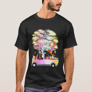 Cute Bunny Dachshund Dog & Eggs On Truck Wiener Ea T-Shirt