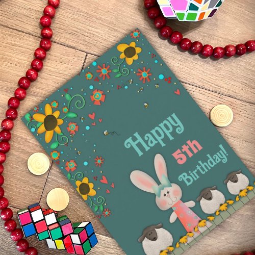 Cute Bunny Daisies Customizable Age Birthday Card