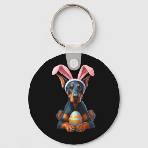 Cute Bunny Doberman Pinscher Dog Easter Hug Eggs E Keychain