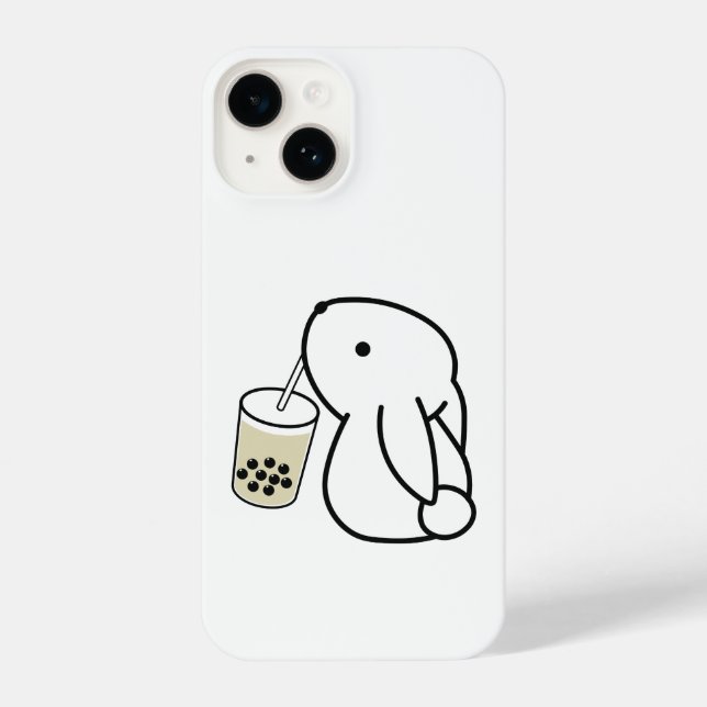 Cute Bunny Drinking Boba Milktea  iPhone Case (Back)