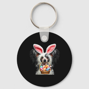 Cute Bunny Ear Chinese Crested Dog Easter Egg Hunt Keychain