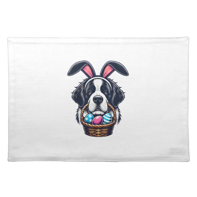 Cute Bunny Ear Saint Bernard Dog Easter Egg Owner  Cloth Placemat (Front)