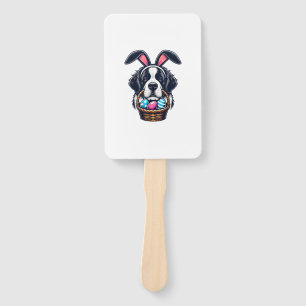 Cute Bunny Ear Saint Bernard Dog Easter Egg Owner  Hand Fan