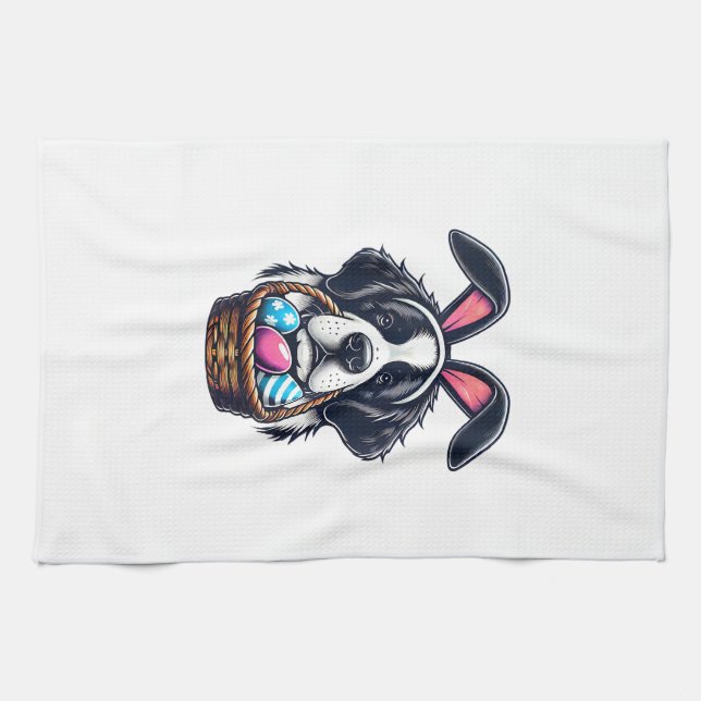 Cute Bunny Ear Saint Bernard Dog Easter Egg Owner  Kitchen Towel (Horizontal)