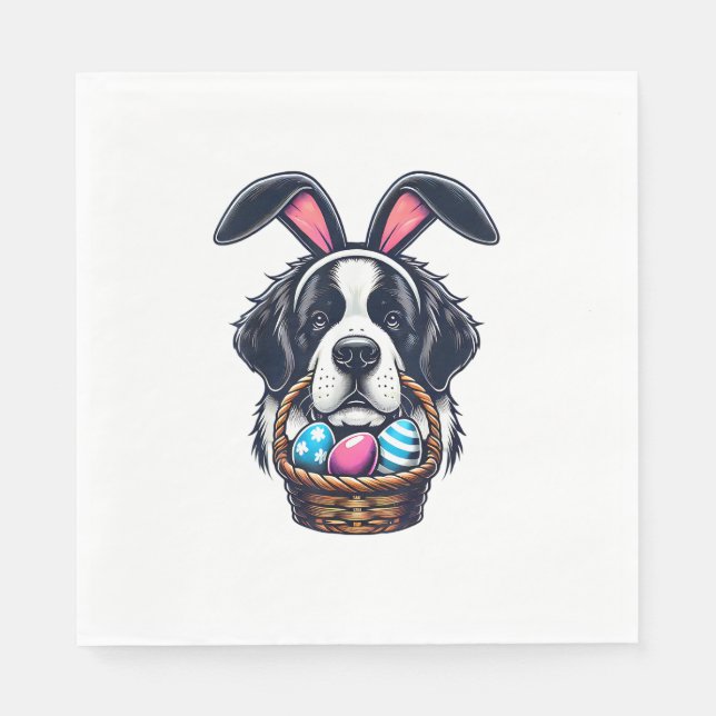 Cute Bunny Ear Saint Bernard Dog Easter Egg Owner  Napkins (Front)