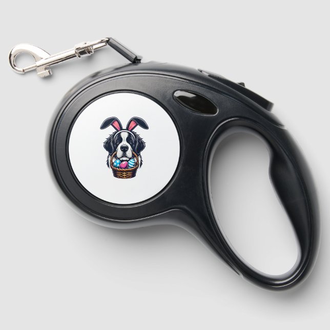Cute Bunny Ear Saint Bernard Dog Easter Egg Owner  Retractable Pet Leash (Front)