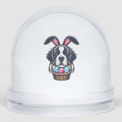 Cute Bunny Ear Saint Bernard Dog Easter Egg Owner  Snow Globe