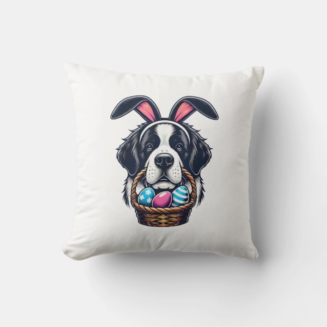 Cute Bunny Ear Saint Bernard Dog Easter Egg Owner  Throw Pillow (Front)