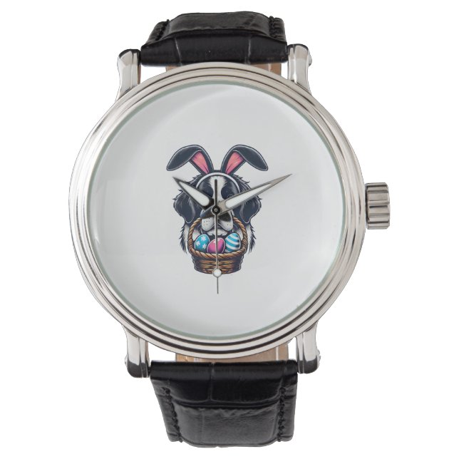 Cute Bunny Ear Saint Bernard Dog Easter Egg Owner  Watch (Front)
