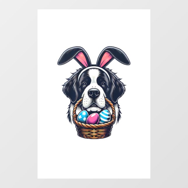 Cute Bunny Ear Saint Bernard Dog Easter Egg Owner  Window Cling (Sheet)