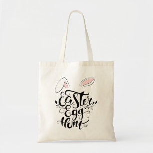Cute Bunny Ears Calligraphy Easter Egg Hunt Custom Tote Bag
