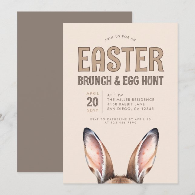 Cute Bunny Ears Easter Brunch and Egg Hunt Invitat Invitation (Front/Back)