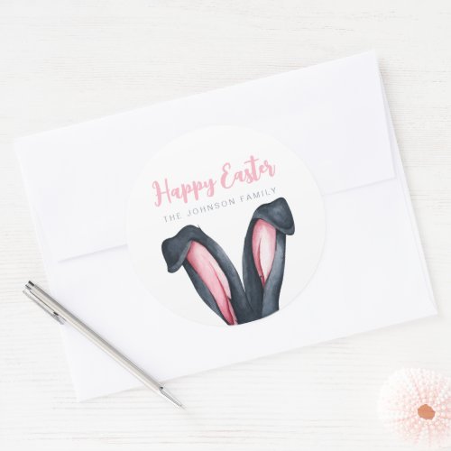 Cute Bunny Ears Happy Easter Classic Round Sticker