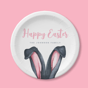 Cute Bunny Ears Happy Easter Paper Plates