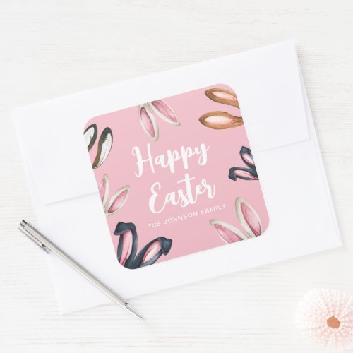 Cute Bunny Ears Happy Easter Square Sticker