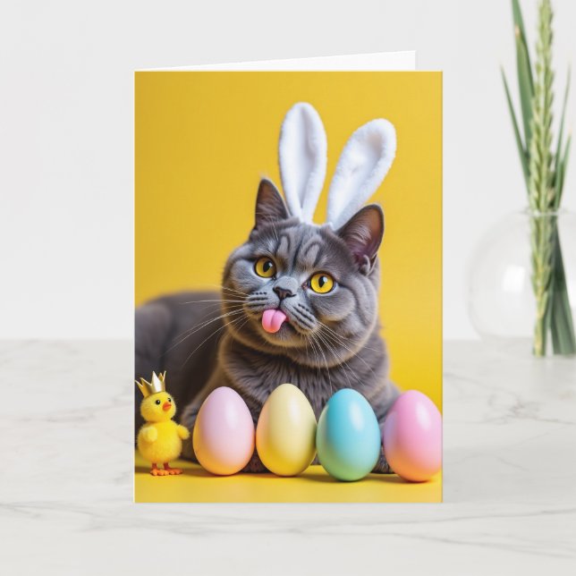 Cute Bunny Ears Kitty Cat Card (Front)
