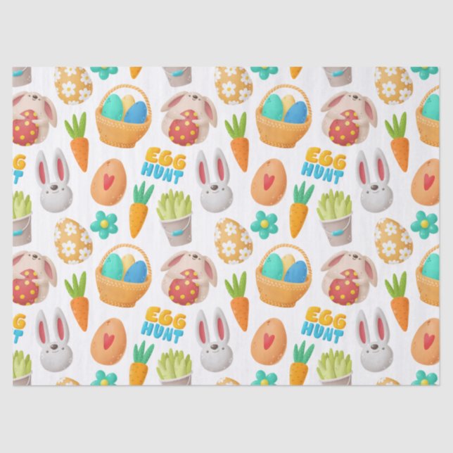 Cute Bunny, Easter Basket and Eggs Decoupage Tissue Paper (Front)