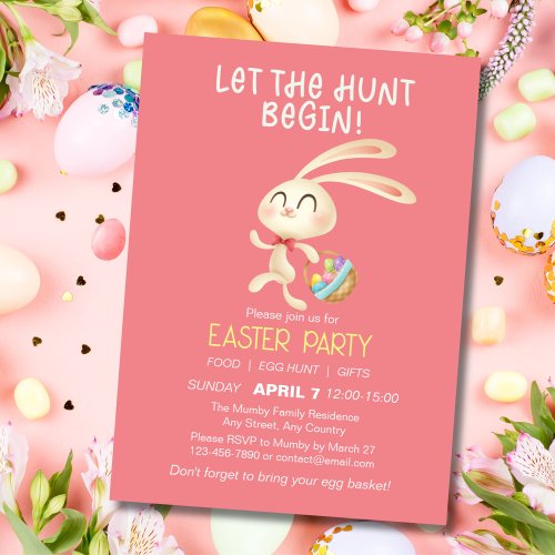 Cute Bunny Easter Brunch Egg Hunt Invitation