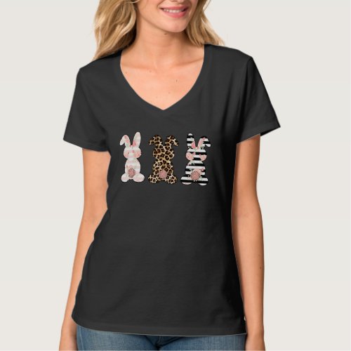 Cute Bunny Easter Day Leopard Plaid Rabbit Women M T_Shirt
