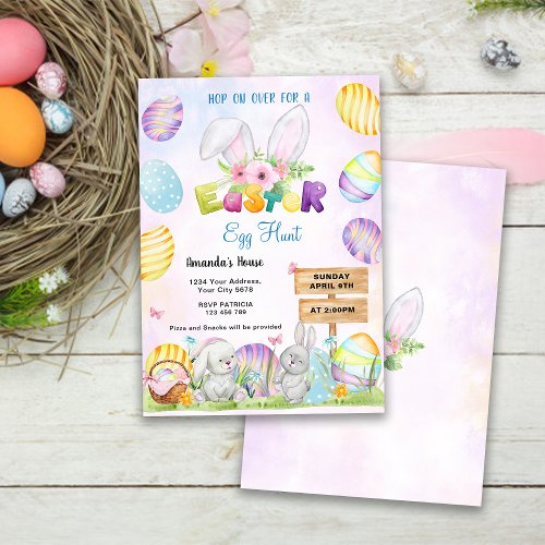 Cute Bunny Easter Egg Hunt Invitation