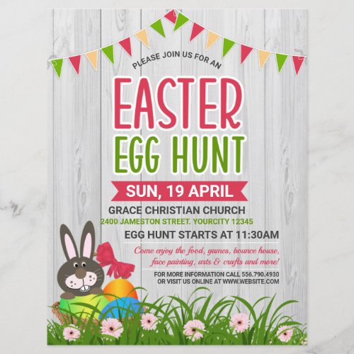 Cute Bunny Easter Egg Hunt Invitation Flyer