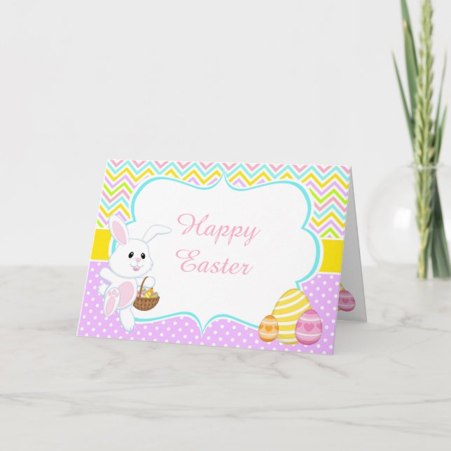 Cute Bunny Easter Egg Hunt Thank You Holiday Card (Front)