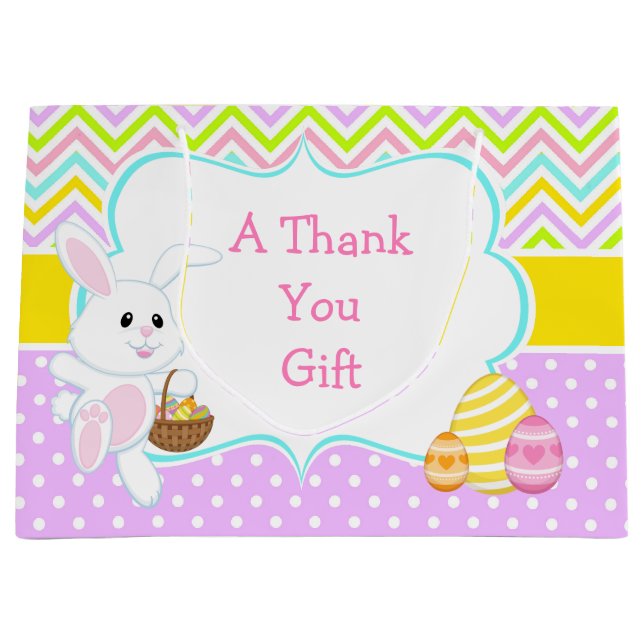 Cute Bunny Easter Egg Hunt Thank You Large Gift Bag (Front)